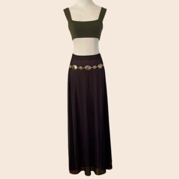 Vintage Dresses & Skirts - Vintage 90s Mauve & Black Mesh Maxi Skirt Size 4
